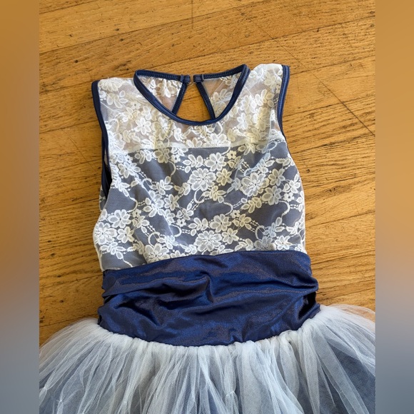 Weissman Train Bleu dance costume tulle satin dress blue and white. - Picture 5 of 13